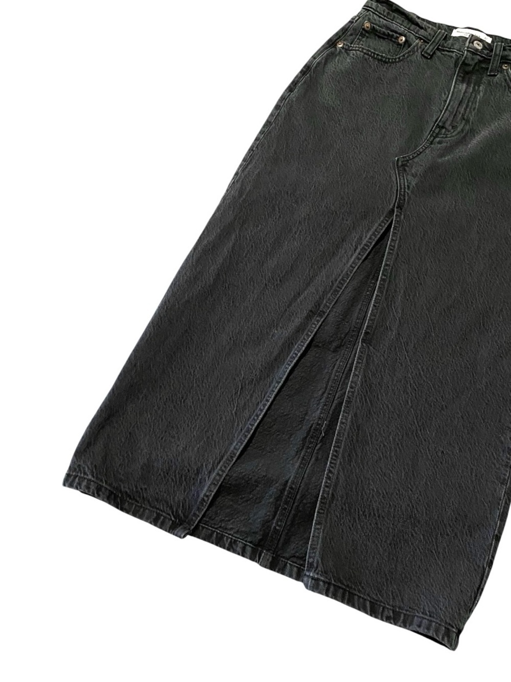 Abercrombie High Rise Denim Midi Skirt 27 Washed Black Front Slit 90s Minimalist - Picture 4 of 8